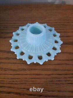 Vtg Fostoria Aqua Blue Milk Glass Centerpiece Fruit Bowl withCandlesticks Rare