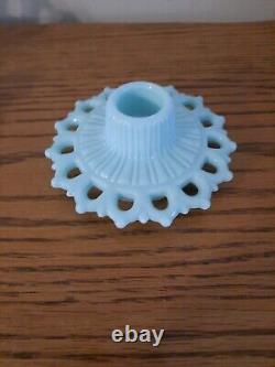 Vtg Fostoria Aqua Blue Milk Glass Centerpiece Fruit Bowl withCandlesticks Rare