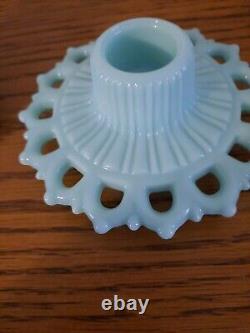 Vtg Fostoria Aqua Blue Milk Glass Centerpiece Fruit Bowl withCandlesticks Rare