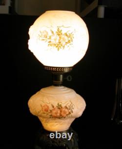 Vtg GWTW Milk Glass Parlor Lamp Puffy Embossed Pink Roses 3-Way 22 FREE SHIP