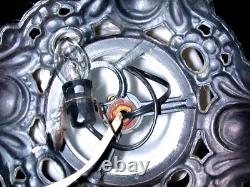 Vtg GWTW Milk Glass Parlor Lamp Puffy Embossed Pink Roses 3-Way 22 FREE SHIP