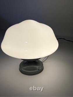 Vtg Gray Flush Mount Ceiling Light Fixture w White Milk Glass School House Globe