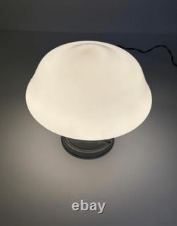 Vtg Gray Flush Mount Ceiling Light Fixture w White Milk Glass School House Globe