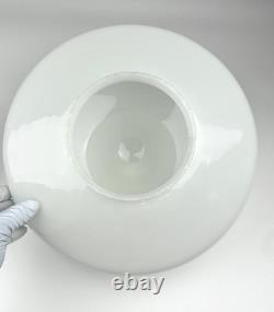 Vtg Gray Flush Mount Ceiling Light Fixture w White Milk Glass School House Globe