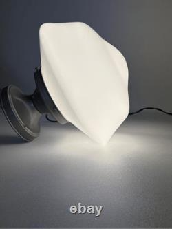 Vtg Gray Flush Mount Ceiling Light Fixture w White Milk Glass School House Globe