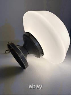 Vtg Gray Flush Mount Ceiling Light Fixture w White Milk Glass School House Globe
