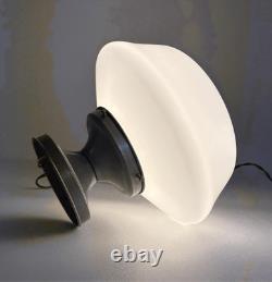 Vtg Gray Flush Mount Ceiling Light Fixture w White Milk Glass School House Globe