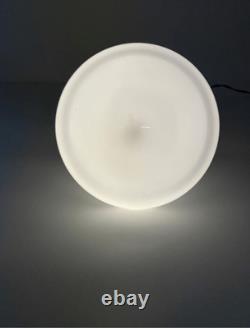 Vtg Gray Flush Mount Ceiling Light Fixture w White Milk Glass School House Globe