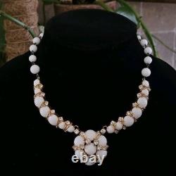 Vtg Hattie Carnegie White Milk Glass Choker Necklace Rhinestone Wedding Xs Os