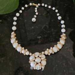 Vtg Hattie Carnegie White Milk Glass Choker Necklace Rhinestone Wedding Xs Os