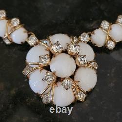Vtg Hattie Carnegie White Milk Glass Choker Necklace Rhinestone Wedding Xs Os