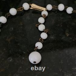 Vtg Hattie Carnegie White Milk Glass Choker Necklace Rhinestone Wedding Xs Os