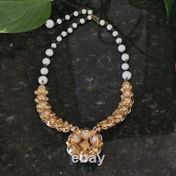 Vtg Hattie Carnegie White Milk Glass Choker Necklace Rhinestone Wedding Xs Os