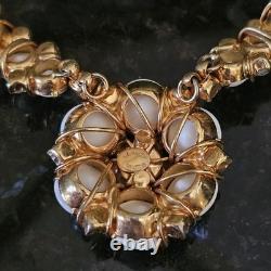 Vtg Hattie Carnegie White Milk Glass Choker Necklace Rhinestone Wedding Xs Os