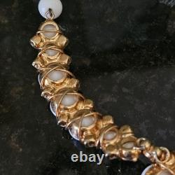 Vtg Hattie Carnegie White Milk Glass Choker Necklace Rhinestone Wedding Xs Os