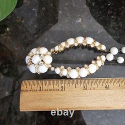 Vtg Hattie Carnegie White Milk Glass Choker Necklace Rhinestone Wedding Xs Os