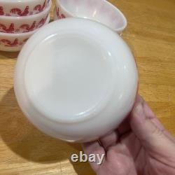 Vtg Hazel Atlas Red Rooster Milk Glass Fruit Bowls Set of 6 Mid Century Modern