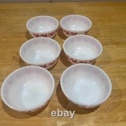 Vtg Hazel Atlas Red Rooster Milk Glass Fruit Bowls Set of 6 Mid Century Modern