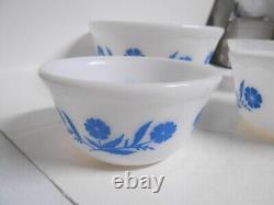 Vtg Hazel Atlas Scalloped Rim Blue Cornflower Milk Glass Nesting Mixing Bowls