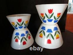 Vtg Hocking FIRE KING GLASS Tulips 4 Nesting Mixing Bowls 1950's Mid Century