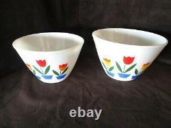 Vtg Hocking FIRE KING GLASS Tulips 4 Nesting Mixing Bowls 1950's Mid Century