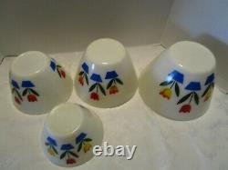 Vtg Hocking FIRE KING GLASS Tulips 4 Nesting Mixing Bowls 1950's Mid Century