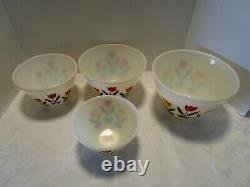 Vtg Hocking FIRE KING GLASS Tulips 4 Nesting Mixing Bowls 1950's Mid Century