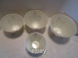 Vtg Hocking FIRE KING GLASS Tulips 4 Nesting Mixing Bowls 1950's Mid Century