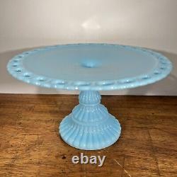 Vtg Imperial Blue Milk Glass Pedestal Cake Stand 1950's-60's American Turquoise