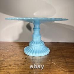 Vtg Imperial Blue Milk Glass Pedestal Cake Stand 1950's-60's American Turquoise