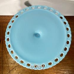 Vtg Imperial Blue Milk Glass Pedestal Cake Stand 1950's-60's American Turquoise