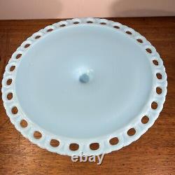 Vtg Imperial Blue Milk Glass Pedestal Cake Stand 1950's-60's American Turquoise