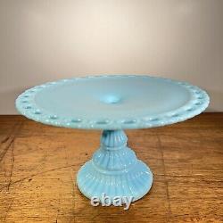 Vtg Imperial Blue Milk Glass Pedestal Cake Stand 1950's-60's American Turquoise