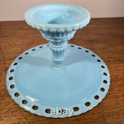 Vtg Imperial Blue Milk Glass Pedestal Cake Stand 1950's-60's American Turquoise