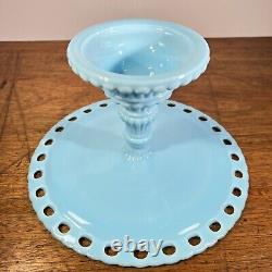 Vtg Imperial Blue Milk Glass Pedestal Cake Stand 1950's-60's American Turquoise