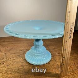 Vtg Imperial Blue Milk Glass Pedestal Cake Stand 1950's-60's American Turquoise