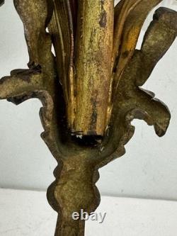 Vtg Italian Style Gilt Brass Wall Sculpture White Milk Glass Lily Flowers 40 L