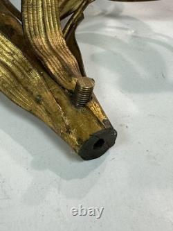 Vtg Italian Style Gilt Brass Wall Sculpture White Milk Glass Lily Flowers 40 L