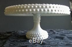 Vtg L. E. SMITH Milk Glass HOBNAIL Pedestal CAKE STAND Plate Server1960s RARE