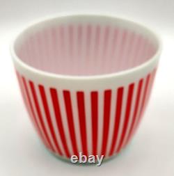 Vtg MCM Hazel Atlas Milk Glass Red White Candy Stripe Ice Bucket Kitchen Decor