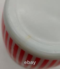 Vtg MCM Hazel Atlas Milk Glass Red White Candy Stripe Ice Bucket Kitchen Decor