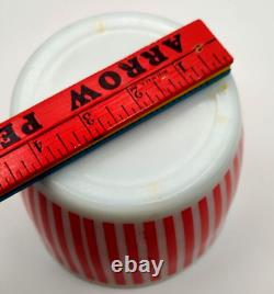 Vtg MCM Hazel Atlas Milk Glass Red White Candy Stripe Ice Bucket Kitchen Decor