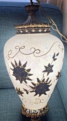 Vtg Mid Century Hollywood Regency Milk Glass Carl Falkenstein Hanging Swag Lamp