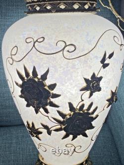 Vtg Mid Century Hollywood Regency Milk Glass Carl Falkenstein Hanging Swag Lamp
