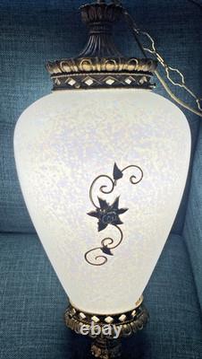 Vtg Mid Century Hollywood Regency Milk Glass Carl Falkenstein Hanging Swag Lamp
