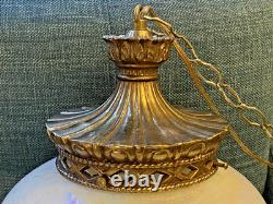 Vtg Mid Century Hollywood Regency Milk Glass Carl Falkenstein Hanging Swag Lamp