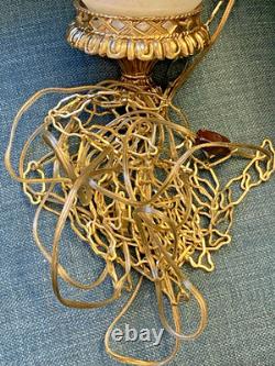 Vtg Mid Century Hollywood Regency Milk Glass Carl Falkenstein Hanging Swag Lamp