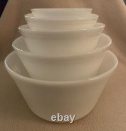 Vtg ORIGINAL 5pc FEDERAL Heat Proof Nesting/Mixing BOWLS Milk Glass DOUBLE RIM