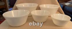 Vtg ORIGINAL 5pc FEDERAL Heat Proof Nesting/Mixing BOWLS Milk Glass DOUBLE RIM