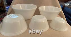 Vtg ORIGINAL 5pc FEDERAL Heat Proof Nesting/Mixing BOWLS Milk Glass DOUBLE RIM